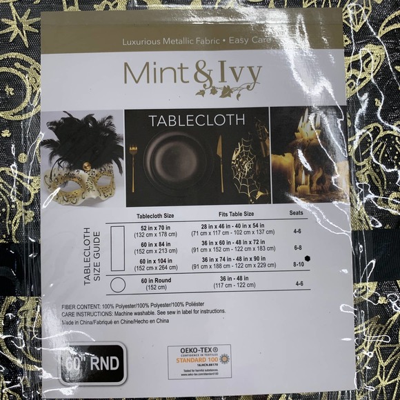 Halloween Spirit Mint & Ivy Metallic Witch Magic Palmistry 52 X 70 Tablecloth - Picture 6 of 6